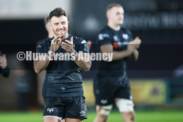 290122 - Ospreys v Edinburgh - United Rugby Championship - Luke Morgan of Ospreys applauds the fans at the end of the match