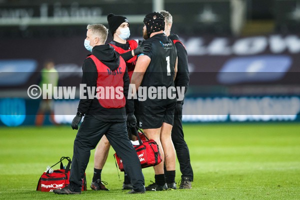 290122 - Ospreys v Edinburgh - United Rugby Championship - Nicky Smith of Ospreys receives treatment for an injury