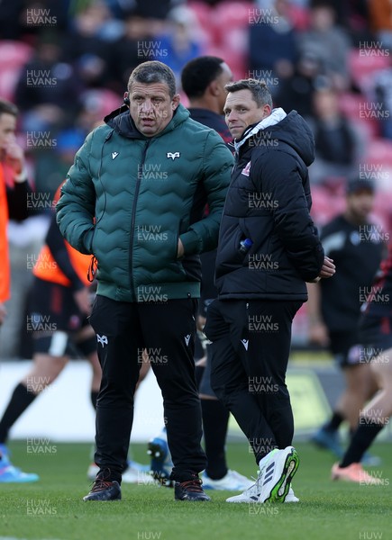 081224 - Ospreys v Emirates Lions, EPCR Challenge Cup - Ospreys Head Coach Toby Booth and Lions Head Coach Ivan Van Rooyen