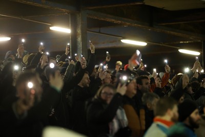 230126 - Ospreys v Emirates Lions - United Rugby Championship - Ospreys fans protest the potential changes to Welsh Rugby during the game on the 11th minute