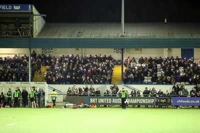 230126 - Ospreys v Emirates Lions - United Rugby Championship - Ospreys fans protest the potential changes to Welsh Rugby during the game on the 11th minute