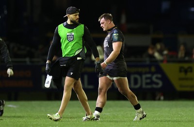 230126 - Ospreys v Emirates Lions - United Rugby Championship - Dewi Lake of Ospreys is given a yellow card by referee Federico Vedovelli