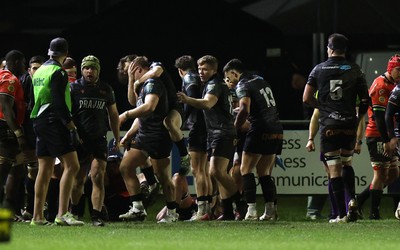 230126 - Ospreys v Emirates Lions - United Rugby Championship - Dewi Lake of Ospreys celebrates scoring a try with team mates