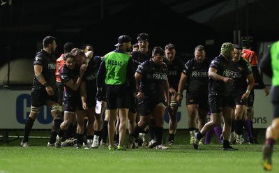 230126 - Ospreys v Emirates Lions - United Rugby Championship - Dewi Lake of Ospreys celebrates scoring a try with team mates
