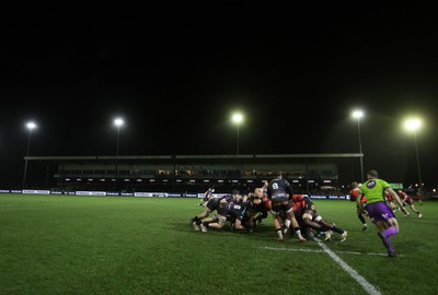 230126 - Ospreys v Emirates Lions - United Rugby Championship - General View of a scrum at Brewery Field