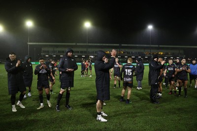 230126 - Ospreys v Emirates Lions - United Rugby Championship - Dewi Lake of Ospreys and team mates thanks the fans at full time