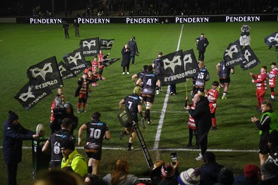 230126 - Ospreys v Emirates Lions - United Rugby Championship - Opsreys run out at the start of the match