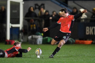230126 - Ospreys v Emirates Lions - United Rugby Championship - Chris Smith of Lions kicks the conversion