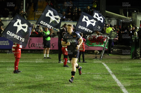 230126 - Ospreys v Emirates Lions - United Rugby Championship - Keiran Williams of Ospreys runs out on his 100th cap