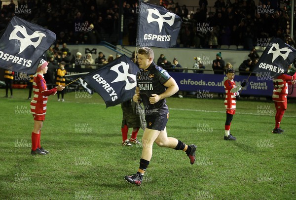230126 - Ospreys v Emirates Lions - United Rugby Championship - Keiran Williams of Ospreys runs out on his 100th cap