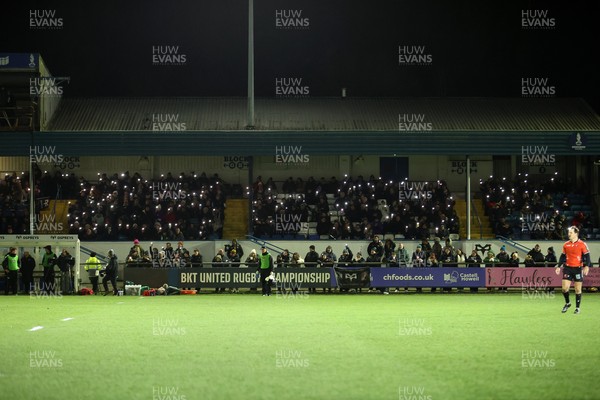 230126 - Ospreys v Emirates Lions - United Rugby Championship - Ospreys fans protest the potential changes to Welsh Rugby during the game on the 11th minute