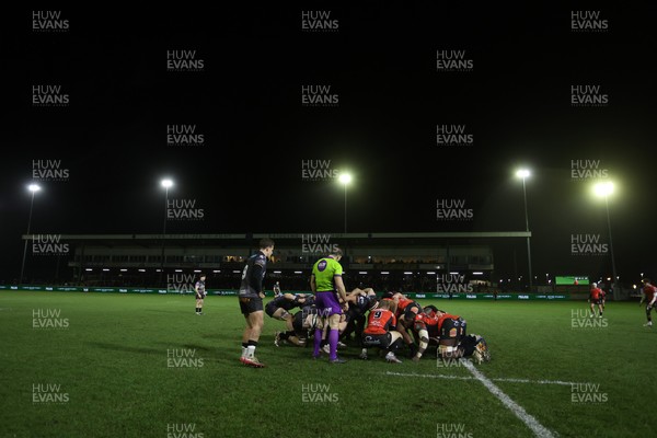 230126 - Ospreys v Emirates Lions - United Rugby Championship - General View of a scrum at Brewery Field