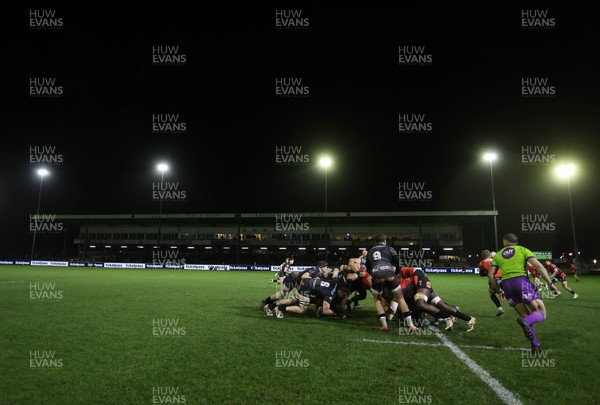 230126 - Ospreys v Emirates Lions - United Rugby Championship - General View of a scrum at Brewery Field