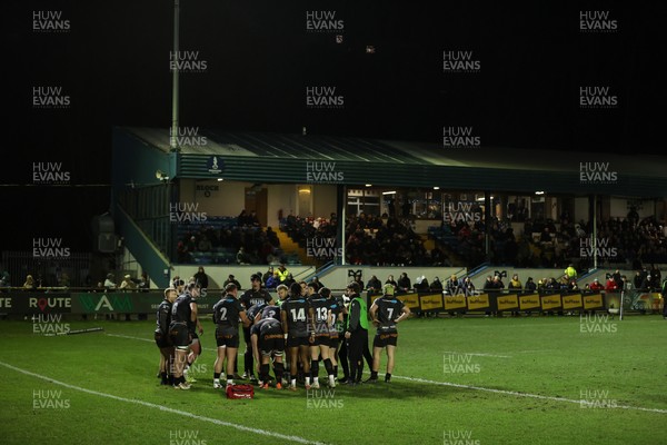 230126 - Ospreys v Emirates Lions - United Rugby Championship - Ospreys come together during the game