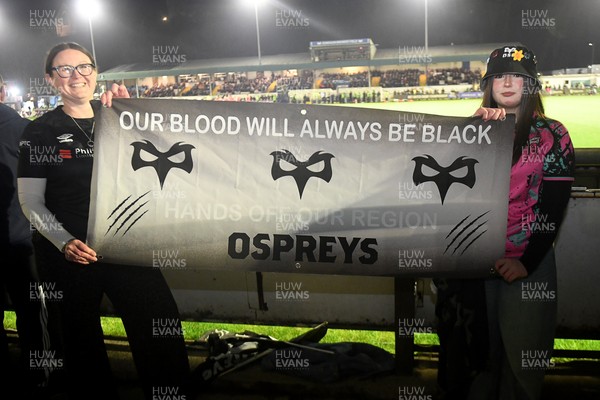 230126 - Ospreys v Emirates Lions - United Rugby Championship - Ospreys fans protest the potential changes to Welsh Rugby during the game