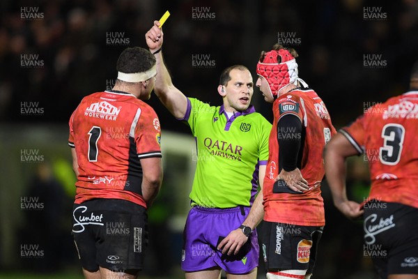 230126 - Ospreys v Emirates Lions - United Rugby Championship - SJ Kotze of Lions is shown a yellow card
