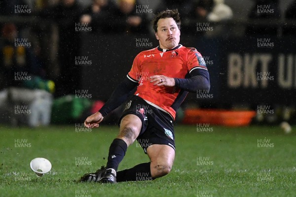 230126 - Ospreys v Emirates Lions - United Rugby Championship - Chris Smith of Lions kicks the conversion