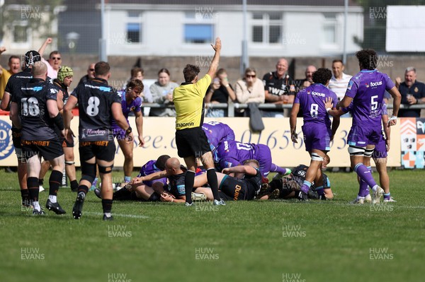 060925 - Ospreys v Exeter Chiefs - Pre Season Friendly - Ross Moriarty of Ospreys scores a try