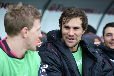 310116 - Ospreys v Glasgow - Guinness PRO12 - JJ Engelbrecht of Ospreys on the bench