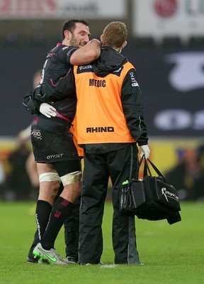 310116 - Ospreys v Glasgow - Guinness PRO12 - Joe Bearman of Ospreys goes off injured