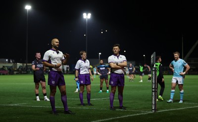181025 - Ospreys v Glasgow Warriors, United Rugby Championship - Referee Andrea Piardi views the video evidence before ruling out the Ospreys opening try