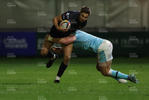 181025 - Ospreys v Glasgow Warriors, United Rugby Championship - Max Nagy of Ospreys takes on Kyle Steyn of Glasgow Warriors