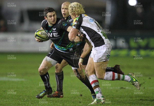 030213 - Ospreys v Harlequins, LV= Cup - Ospreys Tom Grabham takes on Harlequins' Matt Hooper