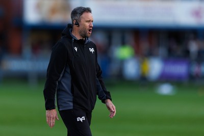 180426 - Ospreys v Hollywoodbets Sharks - United Rugby Championship - Ospreys head coach Mark Jones during the warm up