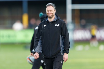 180426 - Ospreys v Hollywoodbets Sharks - United Rugby Championship - Ospreys head coach Mark Jones during the warm up
