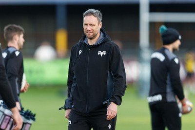 180426 - Ospreys v Hollywoodbets Sharks - United Rugby Championship - Ospreys head coach Mark Jones during the warm up