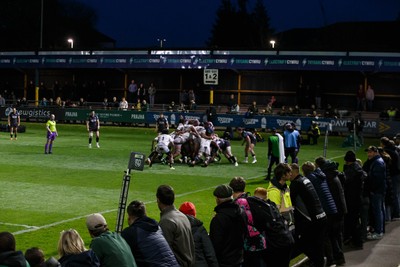 180426 - Ospreys v Hollywoodbets Sharks - United Rugby Championship - A scrum near the Ospreys line