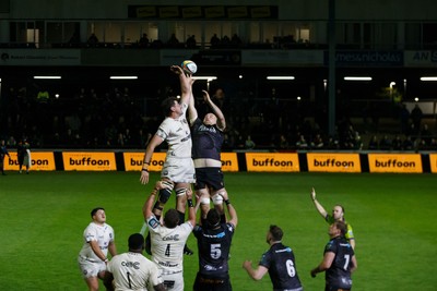 180426 - Ospreys v Hollywoodbets Sharks - United Rugby Championship - Huw Sutton of Ospreys wins a lineout