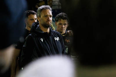 180426 - Ospreys v Hollywoodbets Sharks - United Rugby Championship - Ospreys head coach Mark Jones at the end of the match