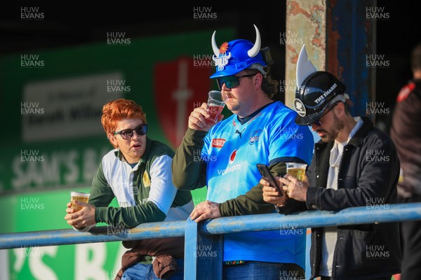 180426 - Ospreys v Hollywoodbets Sharks - United Rugby Championship - Hollywoodbets Sharks fans before game