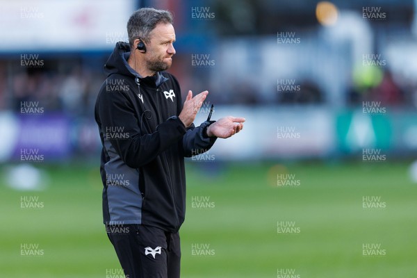 180426 - Ospreys v Hollywoodbets Sharks - United Rugby Championship - Ospreys head coach Mark Jones during the warm up