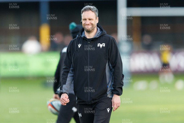 180426 - Ospreys v Hollywoodbets Sharks - United Rugby Championship - Ospreys head coach Mark Jones during the warm up