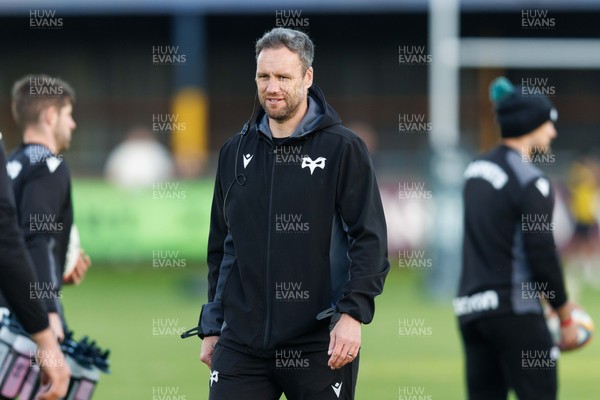 180426 - Ospreys v Hollywoodbets Sharks - United Rugby Championship - Ospreys head coach Mark Jones during the warm up