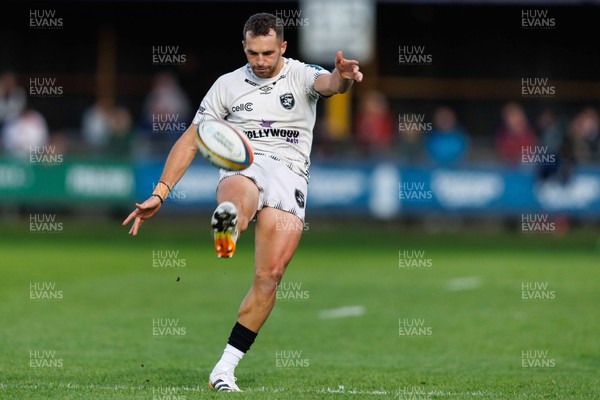 180426 - Ospreys v Hollywoodbets Sharks - United Rugby Championship - Jean Smith of Sharks kicks the ball
