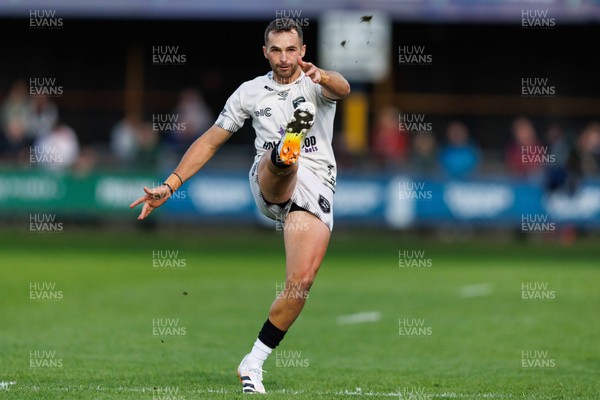 180426 - Ospreys v Hollywoodbets Sharks - United Rugby Championship - Jean Smith of Sharks kicks the ball