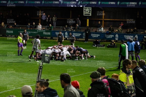 180426 - Ospreys v Hollywoodbets Sharks - United Rugby Championship - A scrum near the Ospreys line