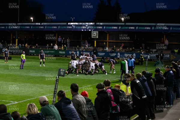 180426 - Ospreys v Hollywoodbets Sharks - United Rugby Championship - A scrum near the Ospreys line