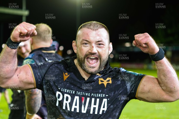 180426 - Ospreys v Hollywoodbets Sharks - United Rugby Championship - Sam Parry of Ospreys celebrates at the end of the match
