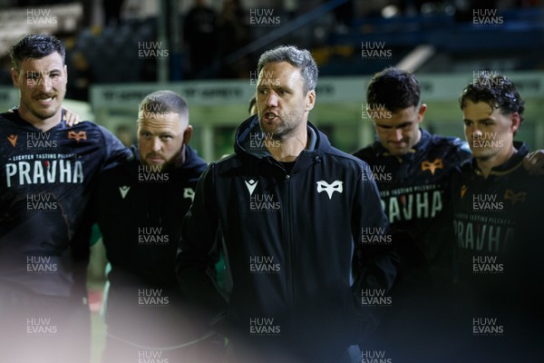 180426 - Ospreys v Hollywoodbets Sharks - United Rugby Championship - Ospreys head coach Mark Jones at the end of the match