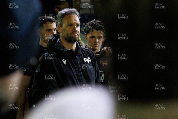 180426 - Ospreys v Hollywoodbets Sharks - United Rugby Championship - Ospreys head coach Mark Jones at the end of the match