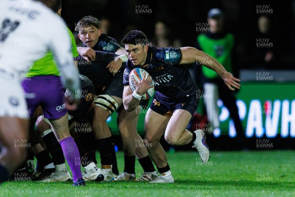 180426 - Ospreys v Hollywoodbets Sharks - United Rugby Championship - Reuben Morgan-Williams of Ospreys makes a break