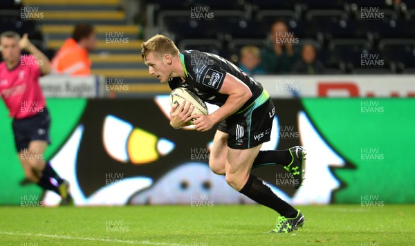 120816 - Ospreys v Leicester - Preseason Friendly -Dafydd Howells of Ospreys scores try