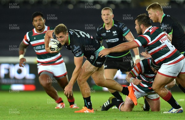 120816 - Ospreys v Leicester - Preseason Friendly -Ashley Beck of Ospreys looks for a way through