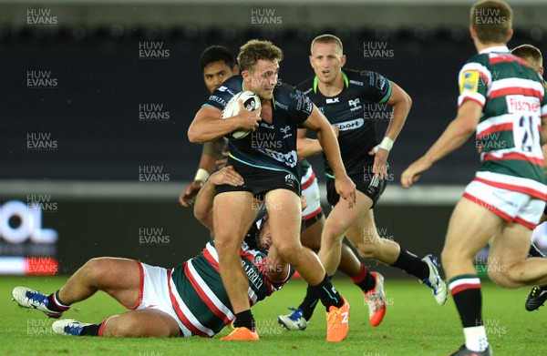 120816 - Ospreys v Leicester - Preseason Friendly -Ashley Beck of Ospreys looks for a way through