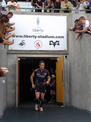 22.08.08 -  Ospreys v Leicester Tigers ... Shane Williams Testimonial match -  Shane Williams leads  the Ospreys out against Leicester Tigers at The Liberty Stadium. 