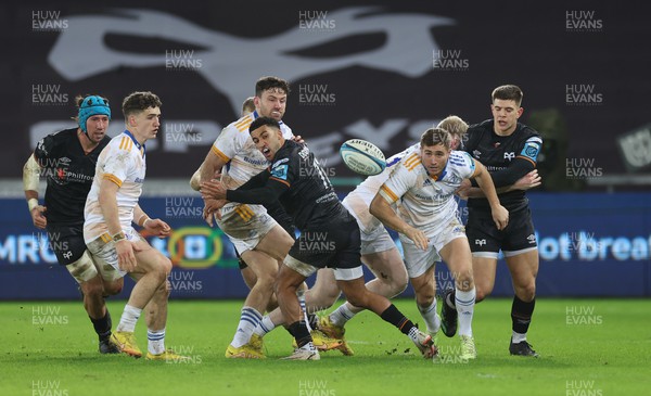 070123 - Ospreys v Leinster,  BKT United Rugby Championship - Keelan Giles of Ospreys looks to give chase as the ball goes loose